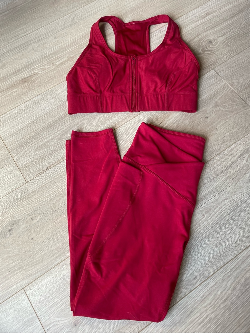 Fabletics High-Waist Performance Leggings & Zip-Front Sports Bra - Red